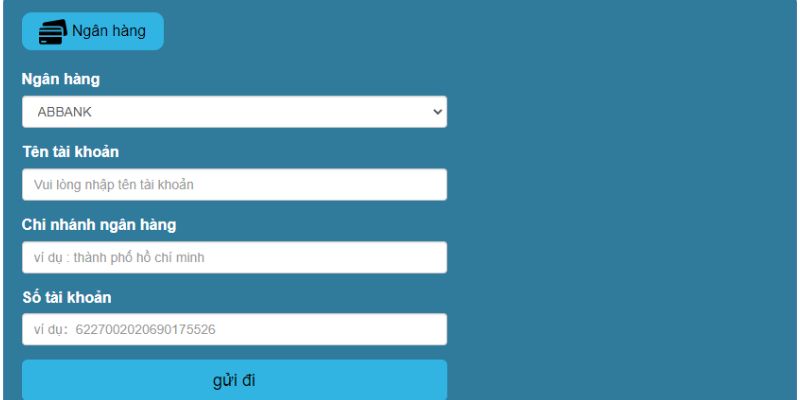 Nhập tài khoản ngân hàng để hoàn thành thủ tục rút tiền